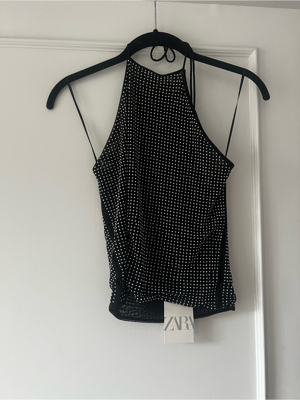 NWT ✨ Zara Black sparkle Studded Dot Halter Tank Top Sz M